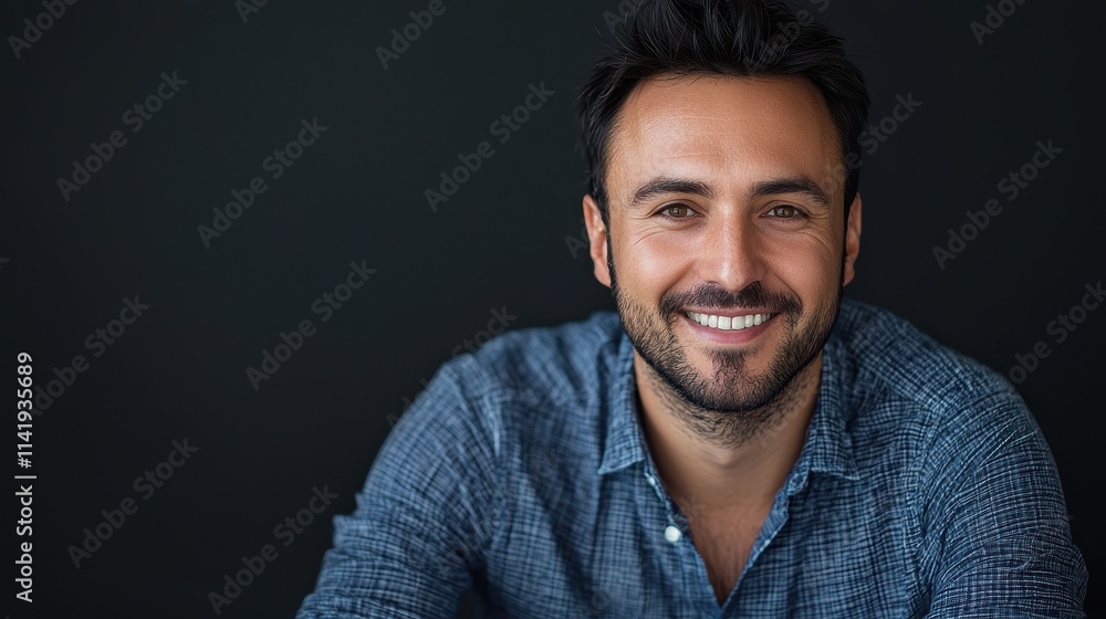 Fototapeta premium Engaging Smiling Man Promoting Social Media Advertising with Focus on Effective Call to Action Strategies