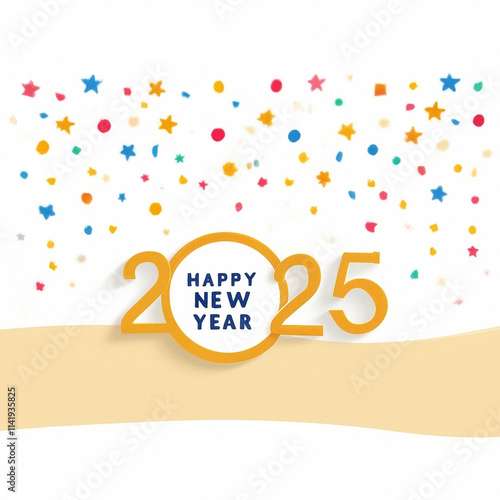 2025 happy new year illustration with colourful star and starry background