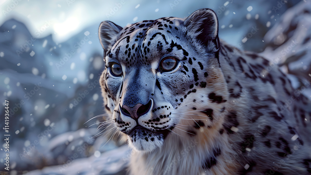 Snow Leopard in Cold Mountain Landscape Snow Leopard in Cold Mountain Landscape
