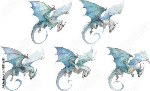 flying dragon watercolor clipart