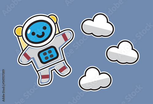 Cartoon astronaut kids with clouds on the side. Cute, simple design, can be changed as desired