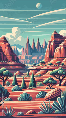 Illustration of Chesler Park, Utah, United States Park with unique rock formations that offer extraordinary natural panoramas