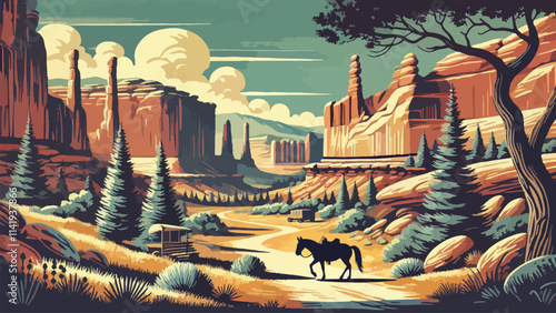 Illustration of Chesler Park, Utah, United States Park with unique rock formations that offer extraordinary natural panoramas