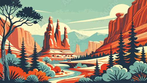Illustration of Chesler Park, Utah, United States Park with unique rock formations that offer extraordinary natural panoramas