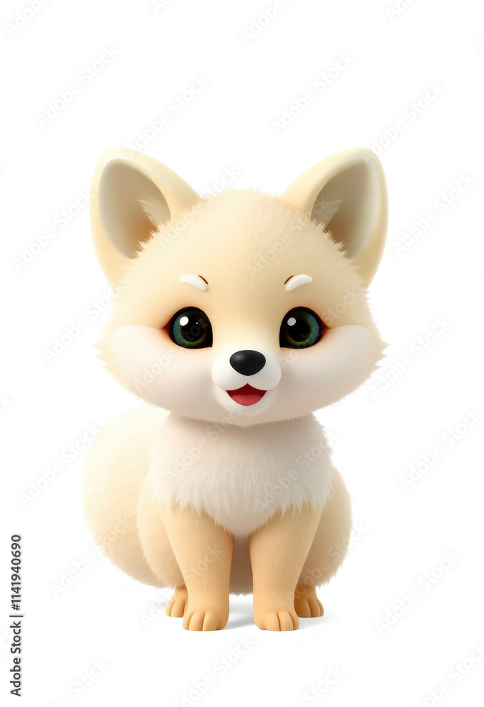 3D Chibi Arctic Fox Flashcards Clipart. Suitable for animal flashcard, alphabet flashcards, Montessori Flashcards. Isolated on white background 3D Chibi Arctic Fox Flashcards Clipart. Suitable for animal flashcard, alphabet flashcards, Montessori Flashcards. Isolated on white background