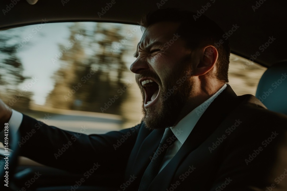Frustrated man shouting while driving car. Frustrated man shouting while driving car.