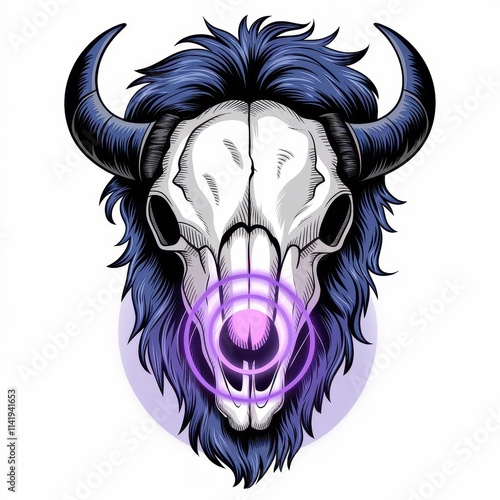 Bison Skull with Blue Hair and Purple Aura photo