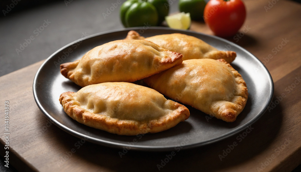 Empanadas in realistic style with golden tones for culinary presentation Empanadas in realistic style with golden tones for culinary presentation