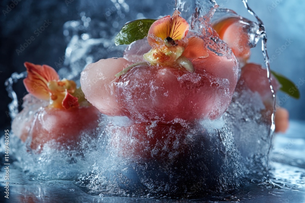Fototapeta premium Frozen floral dessert submerged in water