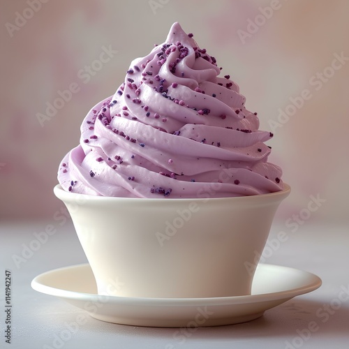 A lavender flavored meringue on a clean white saucer. AI generate illustration