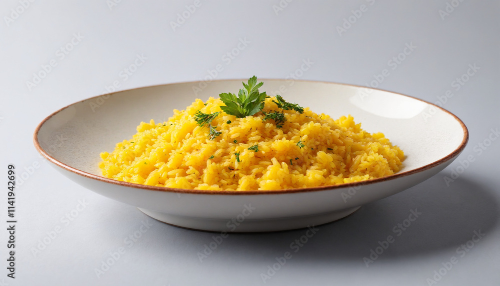 Saffron rice in minimalist style with copy space, in yellow and gray, for culinary presentation Saffron rice in minimalist style with copy space, in yellow and gray, for culinary presentation
