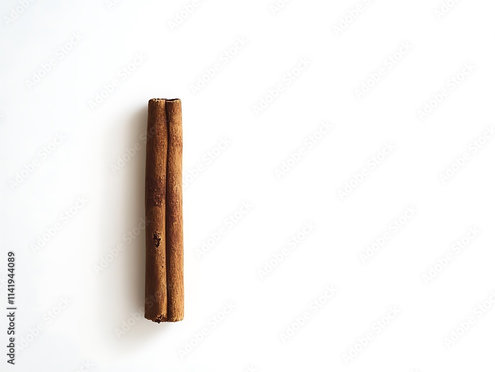Single cinnamon stick on white background 