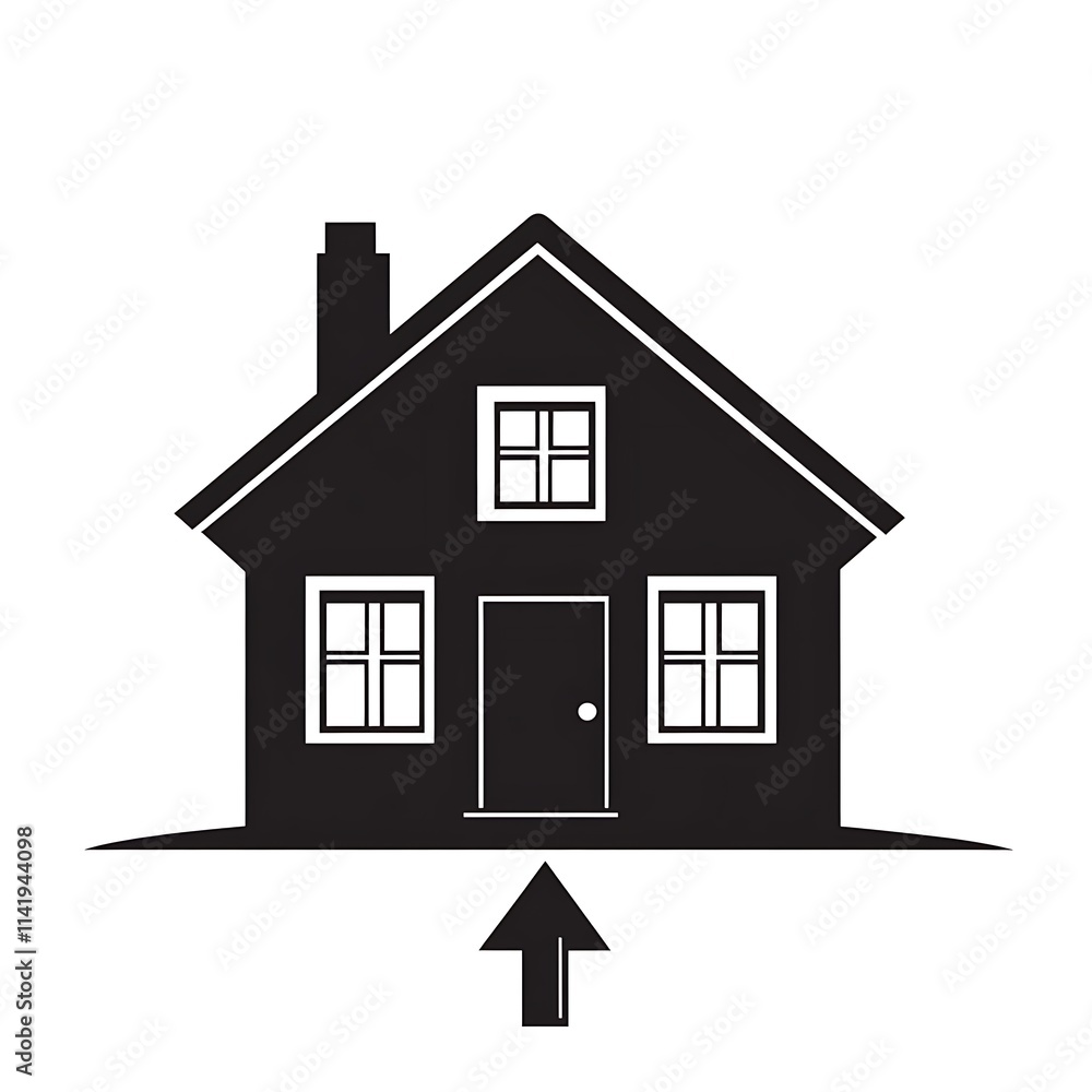Simple house silhouette with a downward pointing arrow representing affordability Simple house silhouette with a downward pointing arrow representing affordability