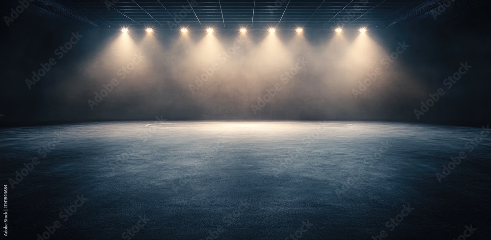 Boxing Ring in Large Arena with Spotlights Boxing Ring in Large Arena with Spotlights