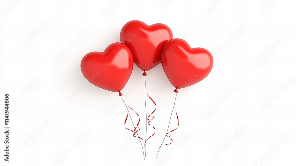 Three red heart balloons floating on white background Three red heart balloons floating on white background