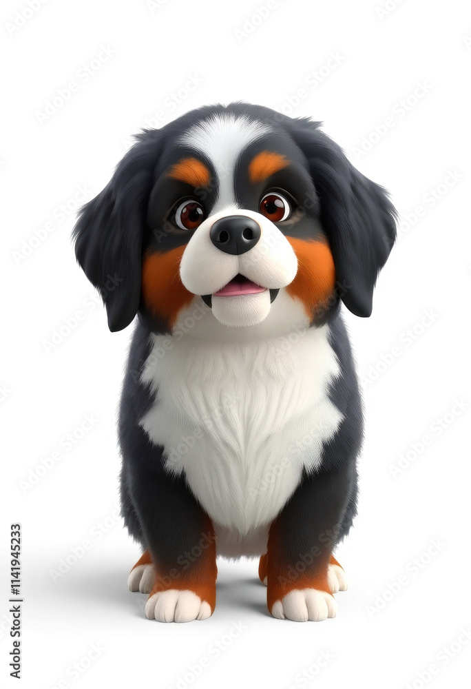 3D Chibi Bernese Mountain Dog Flashcards Clipart. Suitable for animal flashcard, alphabet flashcards, Montessori Flashcards. Isolated on white background 3D Chibi Bernese Mountain Dog Flashcards Clipart. Suitable for animal flashcard, alphabet flashcards, Montessori Flashcards. Isolated on white background