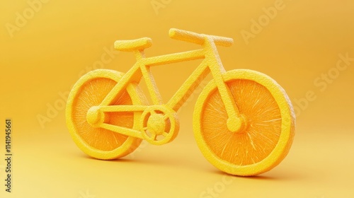 Yellow bicycle, isolated on a bright yellow background, playful design, vibrant color scheme ideal for creative projects and modern themes This fun image captures a whimsical essence photo