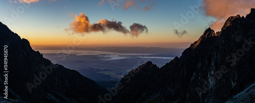 morning mood, foggy, slovensky raj in the distance, hiking around Téryho chate, high tatra, slovakia photo