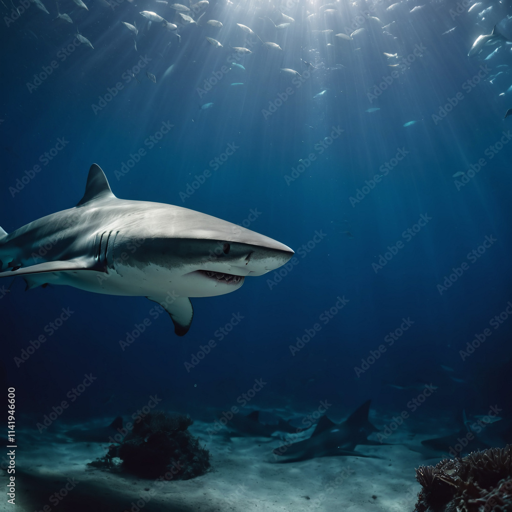Fototapeta premium Meeresbewohner - Gefährlicher Hai im unendlichen Blau