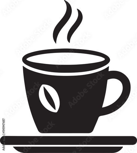 A brown coffee cup icon with steam illustrates a hot espresso drink, a perfect caffeine boost for breakfast at a cafe