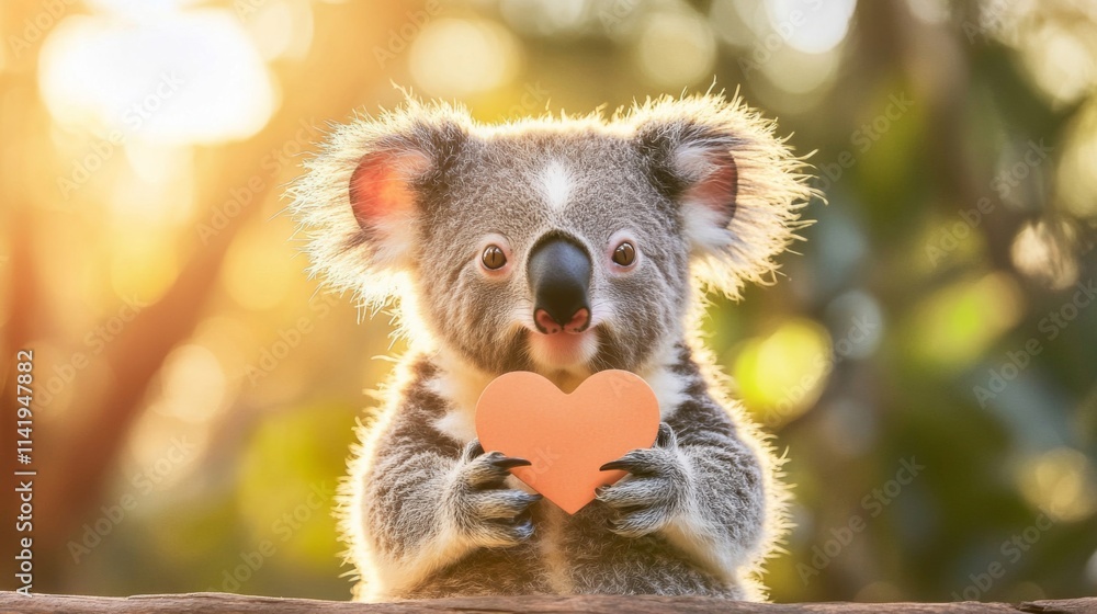 Fototapeta premium Adorable Koala Holding a Heart Shaped Card