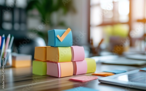 Colorful Post-it Notes Stacked for Planning and Organization photo