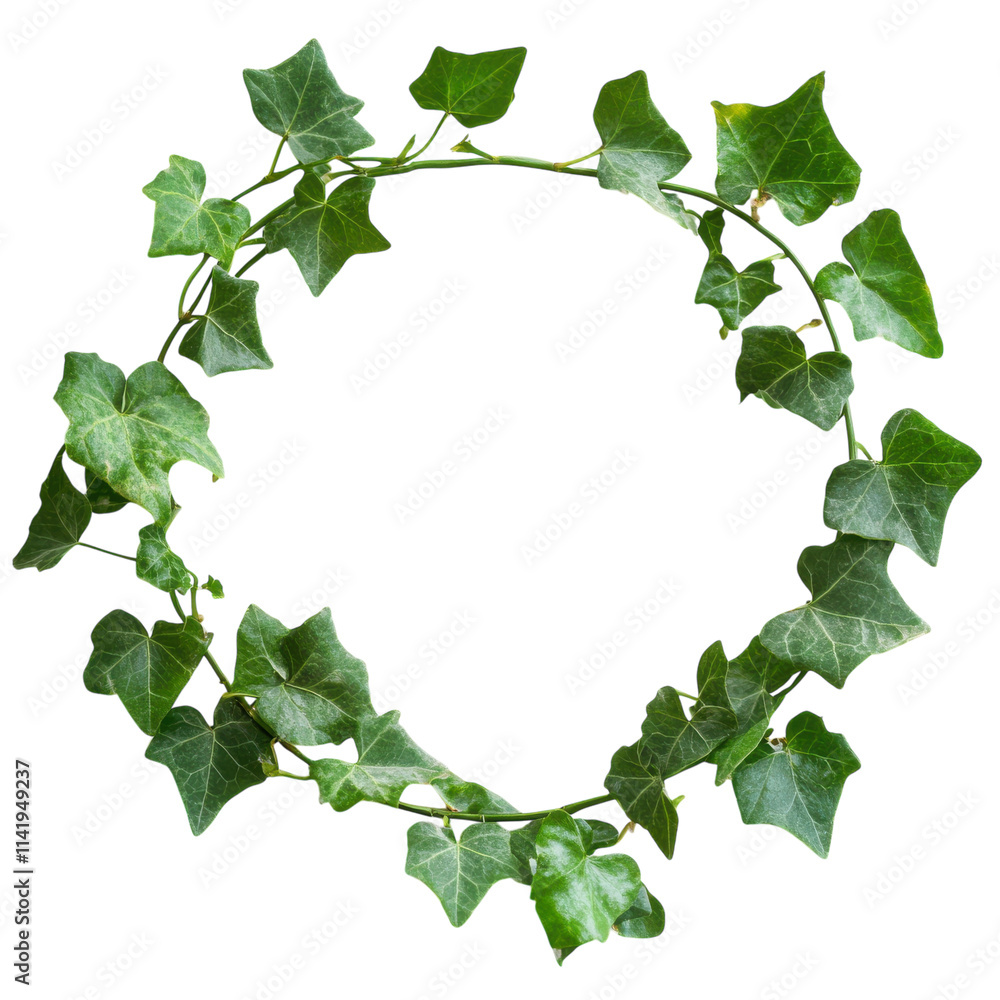 Fototapeta premium Vibrant Green Ivy Vine Embracing White Wall on Transparent Background