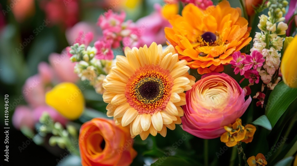 Vibrant Colorful Flowers Blooming Together In A Bouquet Vibrant Colorful Flowers Blooming Together In A Bouquet