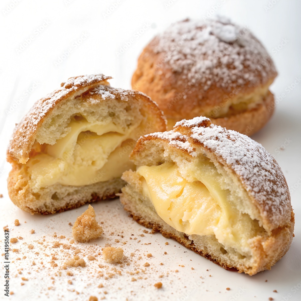 Choux pastry with custard cream, isolated on white background
Choux pastry with custard cream, isolated on white background