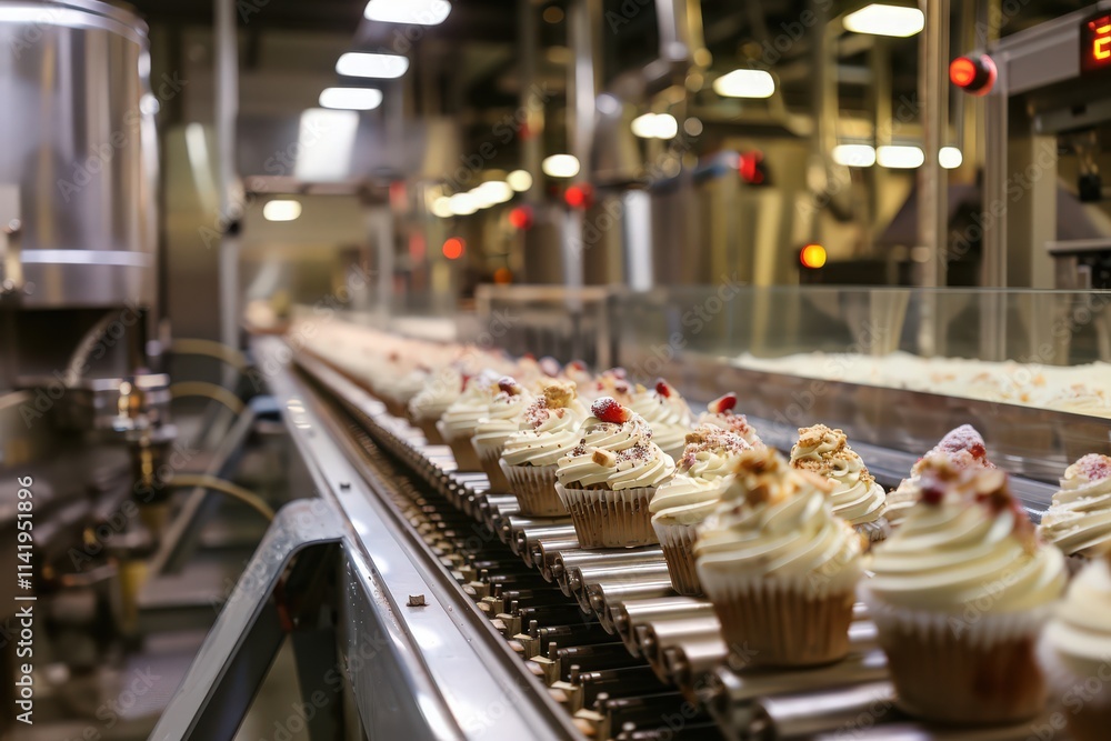 Ice cream cones moving on conveyor in modern manufacturing plant. Ice cream cones moving on conveyor in modern manufacturing plant.