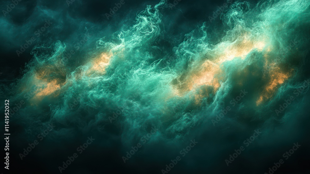 Fototapeta premium Teal and orange swirling smoke cloudscape.