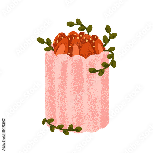 Cake with strawberry decoration. Sweet festive dessert, confectionery with be...