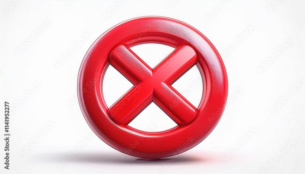 3D Red Cross Symbol Icon with Circular Border for Error, Denial, Cancel, or Incorrect Actions. Ideal for UI Design, Warning Signs, Game Over Screens, and App Interfaces in Modern Vector Graphics 3D Red Cross Symbol Icon with Circular Border for Error, Denial, Cancel, or Incorrect Actions. Ideal for UI Design, Warning Signs, Game Over Screens, and App Interfaces in Modern Vector Graphics