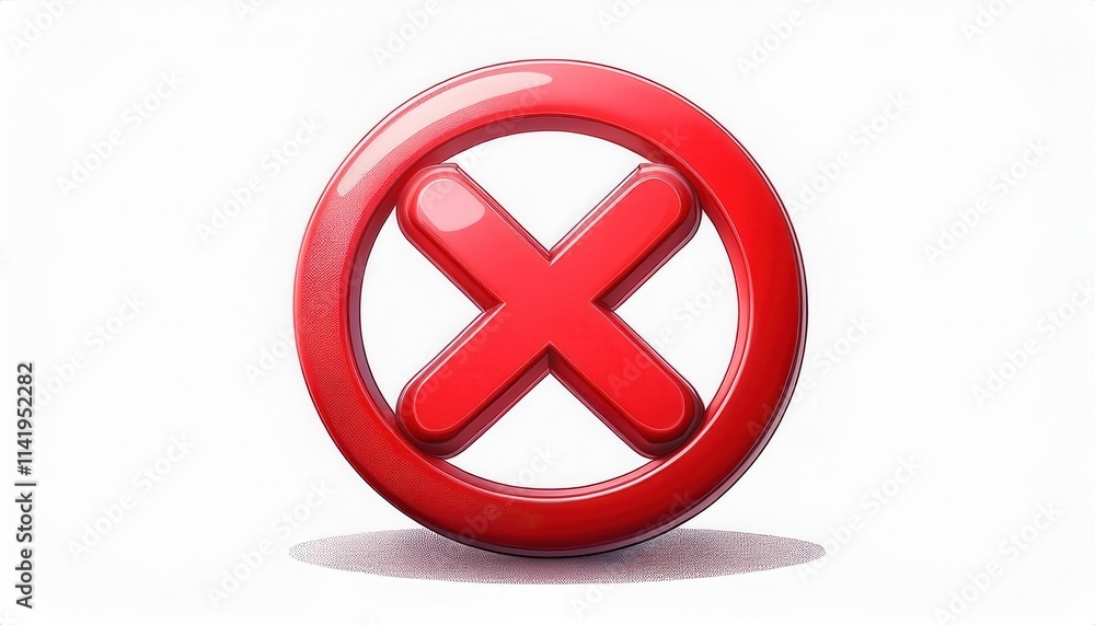 3D Red Cross Symbol Icon with Circular Border for Error, Denial, Cancel, or Incorrect Actions. Ideal for UI Design, Warning Signs, Game Over Screens, and App Interfaces in Modern Vector Graphics 3D Red Cross Symbol Icon with Circular Border for Error, Denial, Cancel, or Incorrect Actions. Ideal for UI Design, Warning Signs, Game Over Screens, and App Interfaces in Modern Vector Graphics