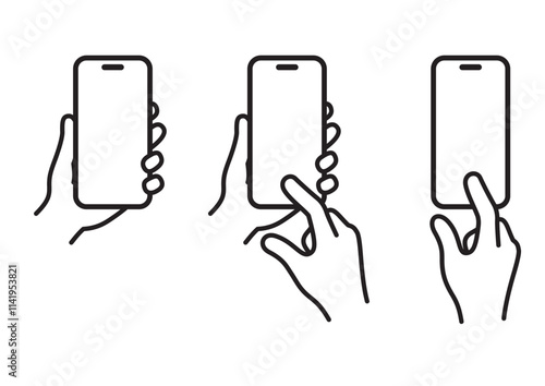 スマホを操作する手のイラストセット03　アイコン　線画