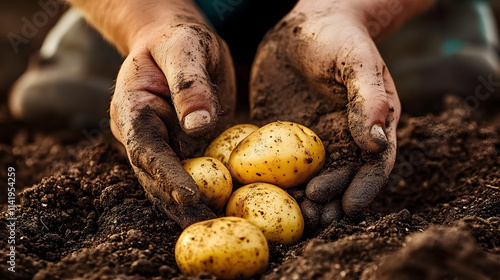 Delicate hands excavating potatoes from loamy earth