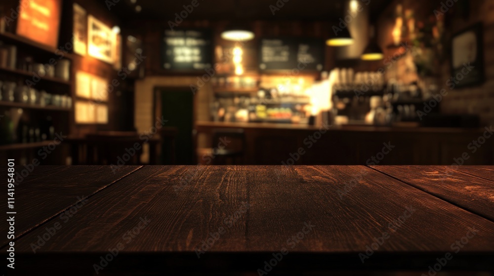 Blurred coffee shop interior with wooden table foreground. Blurred coffee shop interior with wooden table foreground.