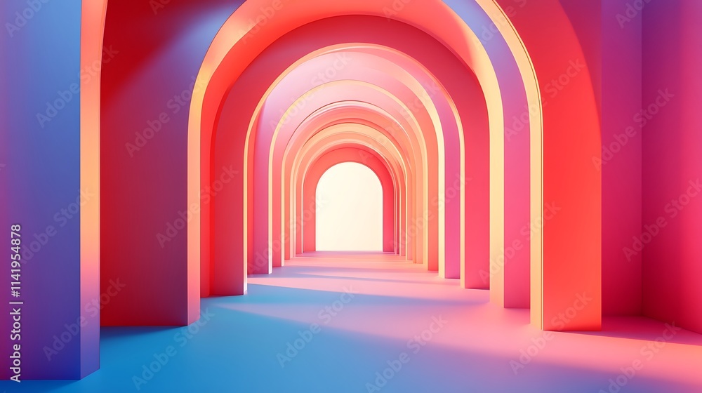 Fototapeta premium Vivid arches creating glowing perspective 3D render futuristic style. AI Generated