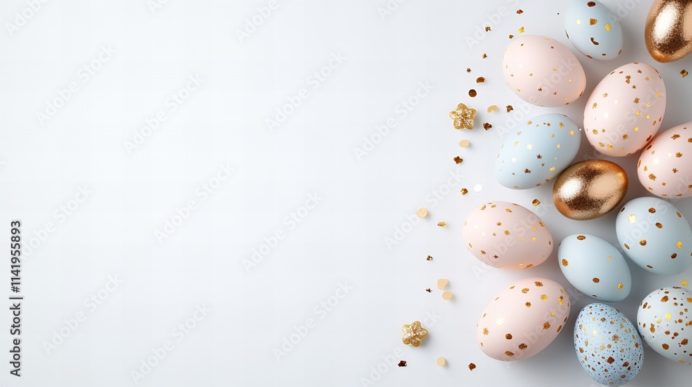 Pastel and gold decorated easter eggs on a light background Pastel and gold decorated easter eggs on a light background