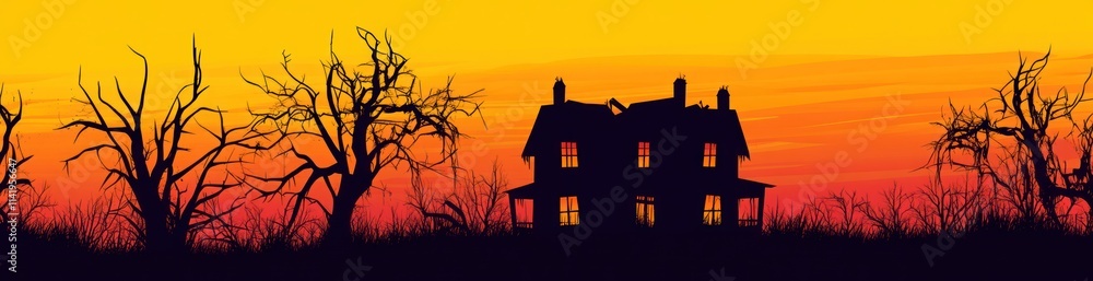 Spooky house silhouette at sunset. Spooky house silhouette at sunset.