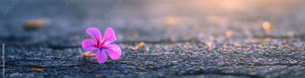 Single purple flower on wooden surface with soft light. Single purple flower on wooden surface with soft light.