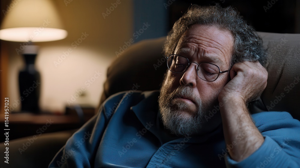 A man resting his head in his hand, showing signs of mental and physical fatigue A man resting his head in his hand, showing signs of mental and physical fatigue