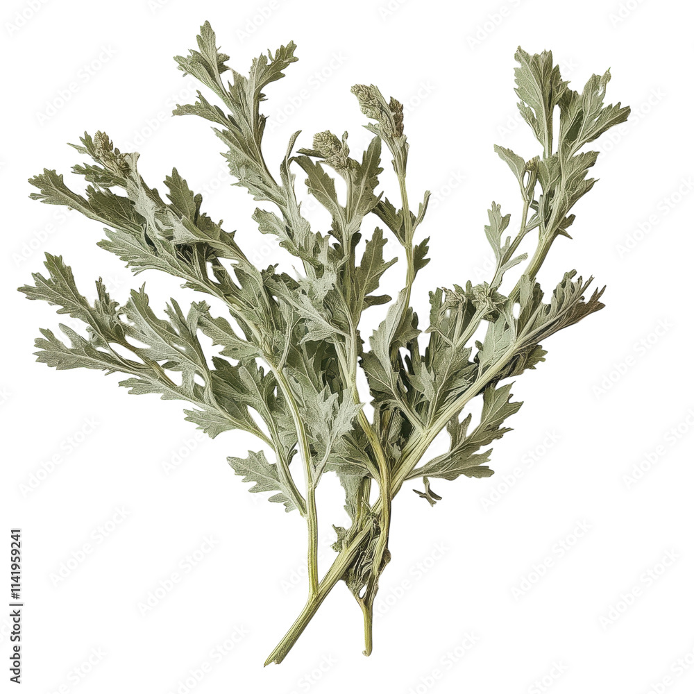 Fototapeta premium Detailed Study of Artemisia Wormwood for Herbal Applications on Transparent Background