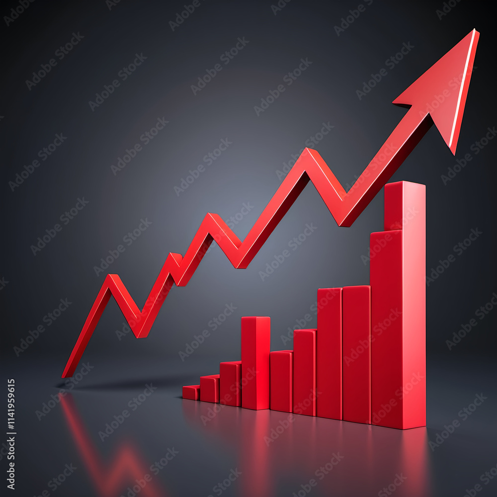 Red upward arrow graph showing rising trend cut Red upward arrow graph showing rising trend cut