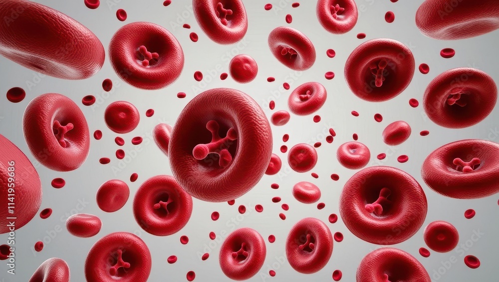 Red blood cells floating in a light background, depicting circulation and health. Red blood cells floating in a light background, depicting circulation and health.