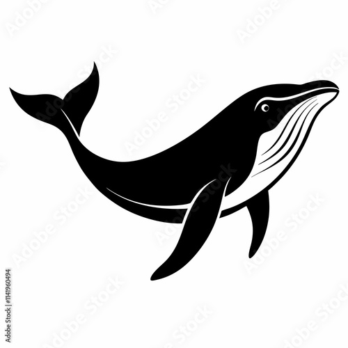 Vector Whale breaching silhouette black side view on white background