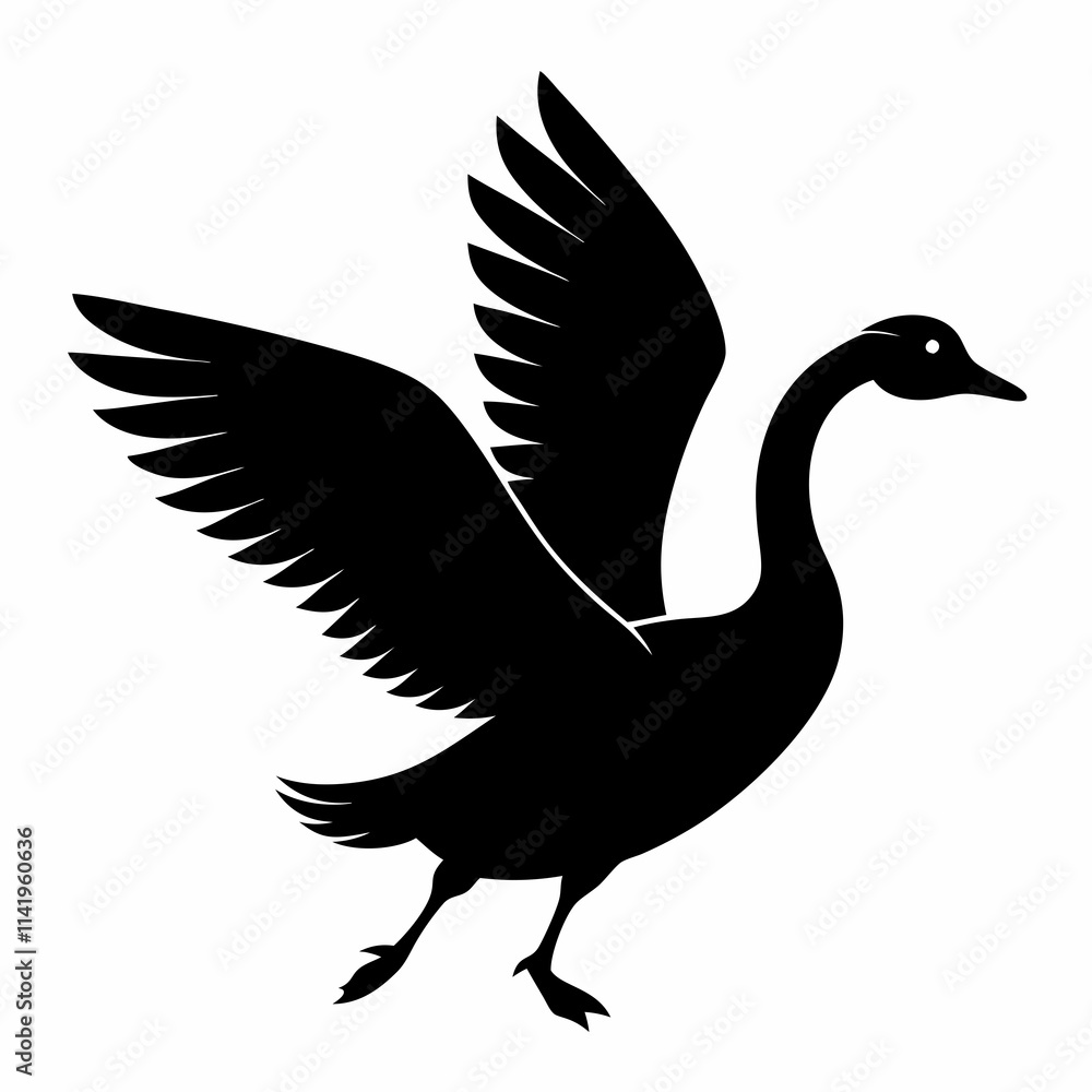 Vector Goose flying silhouette black side view on white background Vector Goose flying silhouette black side view on white background