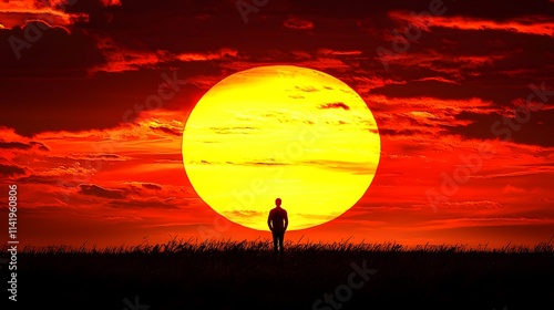 Silhouette of a person against a vibrant sunset in the background.