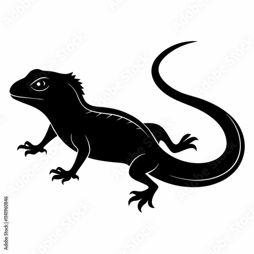 Vector Lizard crawling silhouette black side view on white background