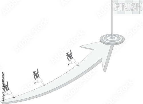 Businesswomen compete on arrows race to bullseye flag finish